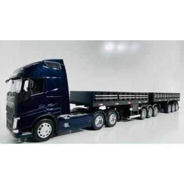 Imagem de Conjunto Bitrem Grade Baixa 3x3 Escala 1:32 Volvo FH500, Azul petróleo
