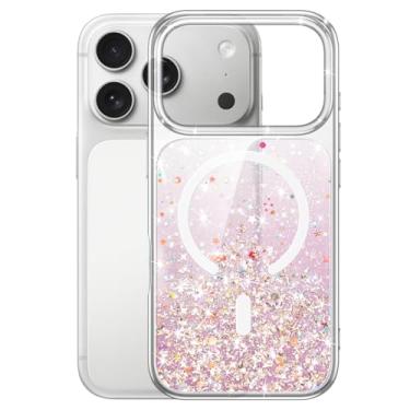 Imagem de JETech Capa Glitter para iPhone 17 Pro Max 6,9 Polegadas Compatível com MagSafe, Transparente e Fofa com Brilho para Mulheres e Meninas, Case Brilhante Magnética (Rosa)