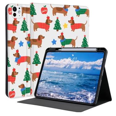 Imagem de Idocolors Linda capa Lucky Dachshund para iPad A16 de 10,9 polegadas 2025/2022 (10ª/11ª geração) com suporte para lápis, capa traseira de couro TPU macio despertar/hibernar automático para mulheres e