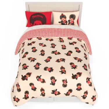 Imagem de Conjunto de cama de casal Monchhichi, 7 peças, macio, aconchegante, nostalgia, reversível e conjunto de lençol com fronha, (produto oficialmente licenciado) por Franco