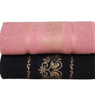 Imagem de Kit 2 Toalhas de Banho Gigante Premium 100% Algodão Macias, Felpudas, Super Absorventes para Banho, Piscina, Ideal para Família e Adultos(Kit 2Toalhas–Preto&Rosé)