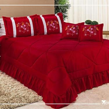 Imagem de Kit Cobre Leito Especially Casal Queen Bordada 7 Peças - Vermelho - Bo