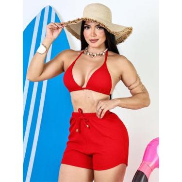 Imagem de Conjunto Biquíni e Short Anarruga com Forro e Bojo Top Praia Verão - B