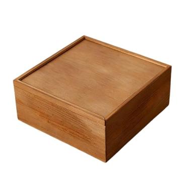 Imagem de Bothyi Caixa organizadora de madeira maciça quadrada com tampa deslizante, ideal para colecionadores e artesãos. Perfeita para guardar presentes e, 22.5 Cm X 22.5 Cm X