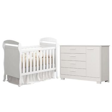 Imagem de Berço Americano Danny e Cômoda Infantil Zaki Branco Acetinado - Reller