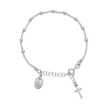 Imagem de Your Always Charm Pulseira de corrente de mão de rosário para mulheres pulseira de anel de cruz religiosa corrente de mão cristã joia presente para mulheres homens meias de aniversário, Liga metálica