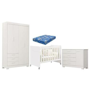 Imagem de Quarto de Bebê Zaki e Berço Americano Evolution 4 em 1 Branco Acetinad
