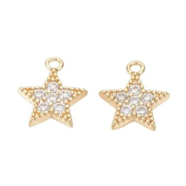 Imagem de Pingentes de estrela de latão de 2 peças, pingentes de estrela de zircônia cúbica cristalina, banhado a ouro 18 K, pequenos pingentes de joias para brincos faça-você-mesmo, colares, pulseiras