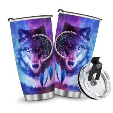 Imagem de Copos isolados caneca copo lobo 590 ml presentes de aniversário de Natal para homens pai avô meninos crianças filho carro viagem essenciais acessórios indispensáveis