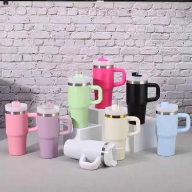 Imagem de Copo Térmico Inox 304 com Canudo e Alça | Garrafa Térmica de 1,2 Litros (1200ml) para Academia, Trabalho e Viagem(COR ALEATORIOA（420ml）)