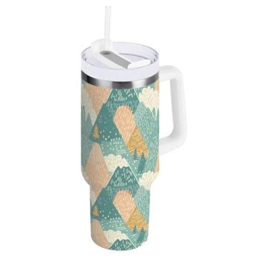 Imagem de SEHANY Copo Abstract Mountains de 1,134 g com alça, copo isolado de aço inoxidável a vácuo de parede dupla, à prova de vazamento, caneca de café isolada para viagem, cabe no suporte de copo de carro