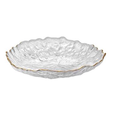 Imagem de SYXLTSH Tigela de salada de vidro irregular em forma de flor de lótus, tigelas de mistura de nozes para cozinha pratos de frutas, lanches, sobremesas e doces de sorvete (prato com borda dourada