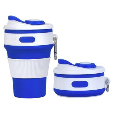 Imagem de Copo de água telescópico para esportes ao ar livre com design dobrável, corpo leve e portátil e suporte de hidratação diária azul escuro