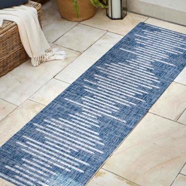 Imagem de JONATHAN Y JSMB124 Zolak Berber Tapete geométrico para área interna e externa decoração de cozinha, sala de estar, quintal, 5 x 20 cm, azul/marfim