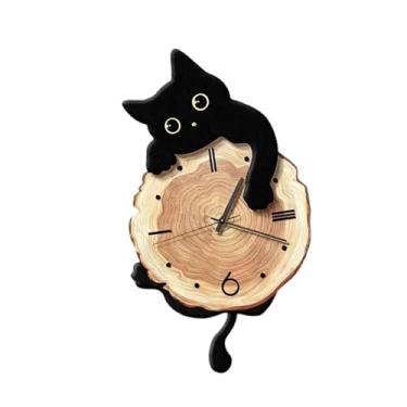 Imagem de Ioensy Relógio de parede em forma de gato, arte decorativa com pêndulo e movimento silencioso, ideal para decoração de quarto infantil, escritório e casa.