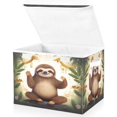 Imagem de Blueangle Cestos de armazenamento fofos de preguiças com tampas, 42 x 32 x 30 cm, grande cesta organizadora dobrável para decoração de casa e escritório (443)