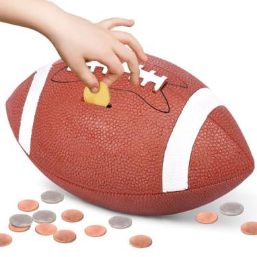 Imagem de Cofrinho temático esportivo, basquetebol/futebol/beisebol com amplo compartimento para moedas na parte superior, cofrinho esportivo para meninos e meninas fãs de esportes (bola de rúgbi)
