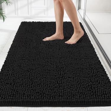 Imagem de HOMEK Tapetes de banheiro 122 x 61 cm, tapetes de banho de chenille macios e espessos, tapetes de banho de borracha para piso de banheiro, banheira, chuveiro, quarto, acessórios de decoração de casa