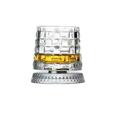 Imagem de 360° Rotating Whiskey Glass Tumbler, Unique Spinning Old Fashioned Whiskey Glasses With Base, Diamond Textured Wine Glass, For Parties, Bars, Restaurants and Families (Style D)