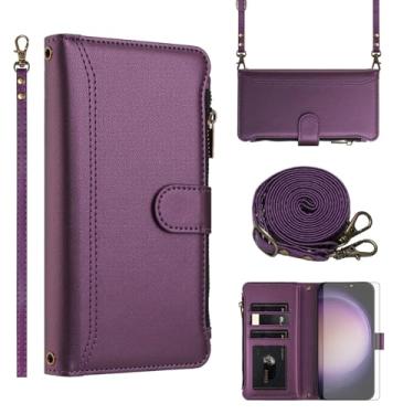 Imagem de Asuwish Capa de telefone para Samsung Galaxy S23 5G capa carteira com protetor de tela de vidro temperado transversal de couro flip zíper suporte para cartão de crédito celular S 23 23S GS23 G5