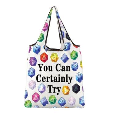 Imagem de JXGZSO Presente divertido para jogadores de RPG D Bolsa de compras dobrável Você certamente pode experimentar a bolsa Dice D Master Gift