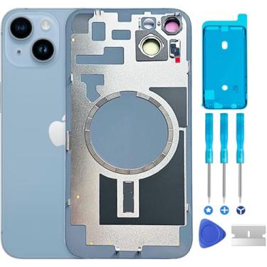Imagem de ABUSVEX Capa de vidro traseira original para substituição da porta da bateria e fita impermeável, moldura de câmera pré-instalada para iPhone 14 Plus, ferramenta de reparo de todas as operadoras 14
