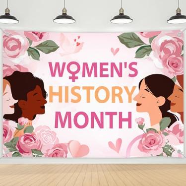 Imagem de Hzbcxs Pano de fundo do mês da história feminina março internacional decoração do mês da história feminina feminino material de fundo de festa feminista 150 x 90 cm