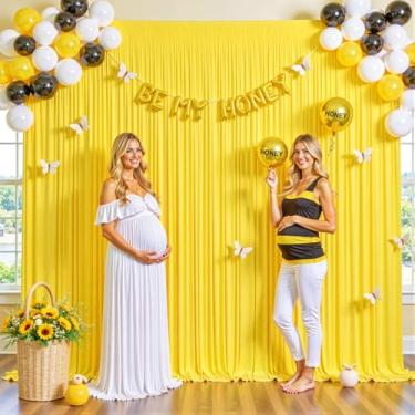 Imagem de Cortina de fundo amarelo para festas, festa de aniversário, casamento, chá de bebê, cortinas amarelas de fundo para fotografia, sessão de fotos, 1,5 m x 2,1 m, 2 painéis