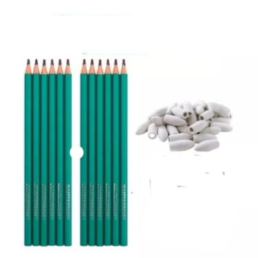 Imagem de Kit 20 Lápis de Escrever N°2 Sextavado Preto + 20 Borrachas Ponteira, Material Escolar para Desenho e Escrita