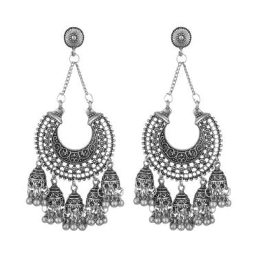 Imagem de Brincos Pendentes Geométricos Retrô Vintage Femininos Grandes Redondos