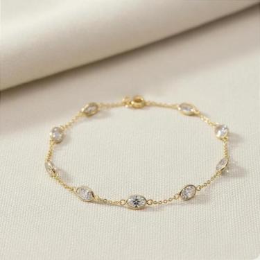Imagem de Pulseira de Ouro 18k com Zircônia Branca Oval - Elegância Atemporal - 