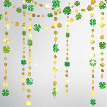 Imagem de Cheerland Gold Circle Dots Glitter Shamrock Clover Grinalda Kit para Decoração Dia de São Patrício Decorações Dia de São Patrício Decoração de Festa de Flor Verde Decoração de Pendurar Chá de Bebê Irlandês Backdrop Birthday ...
