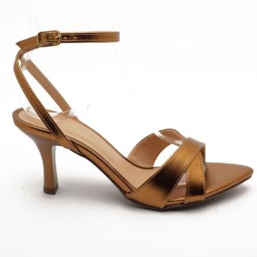 Imagem de Sandália Sapato da Corte Salto Fino Médio Tira X, S bronze, 37