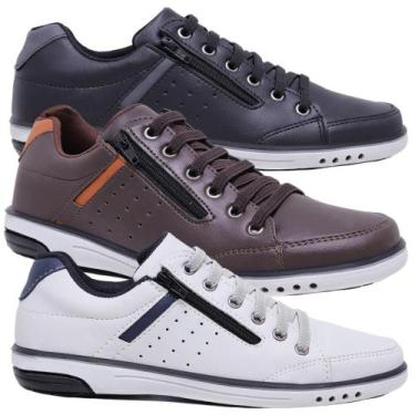 Imagem de Kit 3 Pares Sapatênis Masculino Casual Fechamento Elastico e Ziper - S