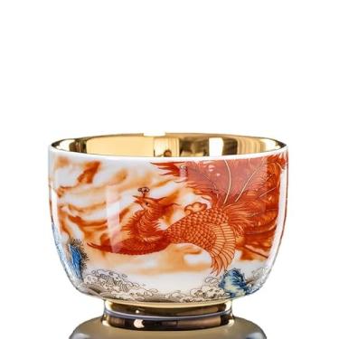 Imagem de Xícara de chá de dragão vermelho e fênix pintada à mão, ouro puro 24K dourado, construída para uso pessoal, com capacidade de 161.6 g-S2