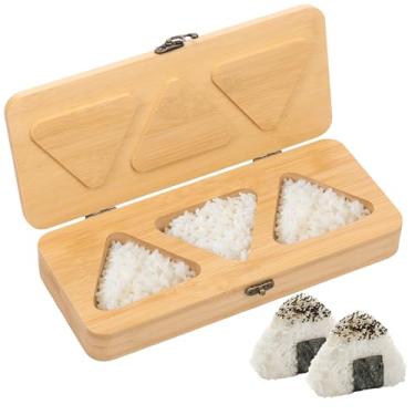 Imagem de Molde de bambu Onigiri 26 × 10 x 10 × 4,54 cm, moldes de bola de arroz triangular com tampa, sem necessidade de prensagem manual, não pegajoso, arroz, musbi, máquina clássica de madeira para
