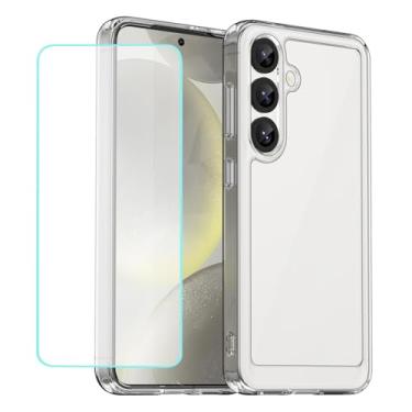 Imagem de Wanyuexes Capa para Galaxy S25 Plus, capa para Samsung S25+ 5G SM-S936B com protetor de tela de vidro temperado, parte traseira rígida transparente de policarbonato e capa protetora de TPU para