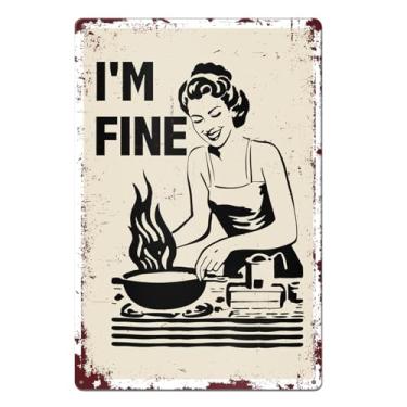 Imagem de Placa de cozinha vintage I'm Fine Tin Sign Funny Kitchen Wall Decor Happy Housewife Poster, 20 x 30 cm