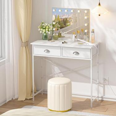 Imagem de Vanity Desk ThreeHio Small White para quarto infantil com gavetas