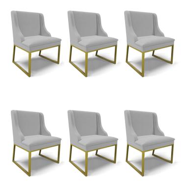 Imagem de Cadeira Sala de Jantar Industrial Dourado kit 6 Liz Linho Cinza D03 - D'Rossi