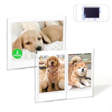 Imagem de WOGOZAN Pacote com 2 mini porta-retratos magnéticos de acrílico para câmera Fujifilm Instax Mini 12/11/99/41/SE/7+/EVO filmes de 5,5 x 8,6 cm, molduras magnéticas 5x3 para geladeira (transparente)