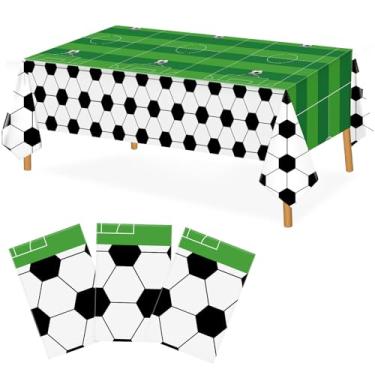 Imagem de Hxezoc Pacote com 3 toalhas de mesa de plástico descartáveis de futebol, 137 x 272 cm, capa de mesa de futebol à prova d'água para decoração de chá de bebê, decoração de chá de bebê ao ar livre e