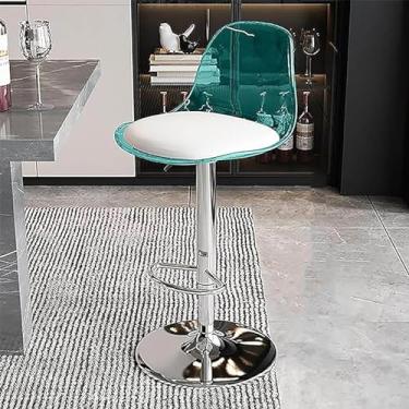 Imagem de Banquetas giratórias de acrílico ajustáveis em altura com encosto transparente – Cadeiras modernas de bar de cozinha com estofamento de couro sintético e apoio para os pés para sala de jantar, pub