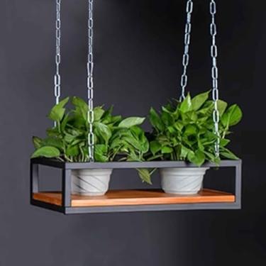 Imagem de Prateleira de planta ajustável resistente para montagem no teto, suporte de vaso suspenso de madeira maciça e ferro, rack de armazenamento flutuante para plantas internas/externas (80 x 25 x 15 cm)