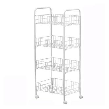 Imagem de Prateleiras de cozinha para casa móvel, rack de armazenamento de várias camadas, organizador de carrinho de dormitório, cesta de exibição de frutas e lanches, suporte de chão branco para fácil acesso