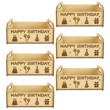 Imagem de Jogo 6 Caixinhas MDF Recorte "Happy Birthday" com Alça Decoração Anive