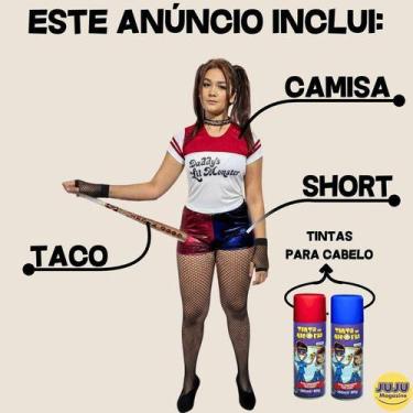 Imagem de Fantasia Arlequina Adulto Feminina Taco E Spray Rosa Azul Tamanho:M Ad