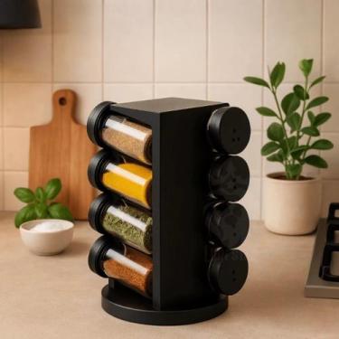 Imagem de Porta Condimentos Giratório Preto Frasco Guarda Conserva Tempero Gão P