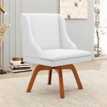 Imagem de Kit 8 Cadeiras Estofadas Para Sala De Jantar Base Giratória De Madeira Lia Sintético Branco - Ibiza