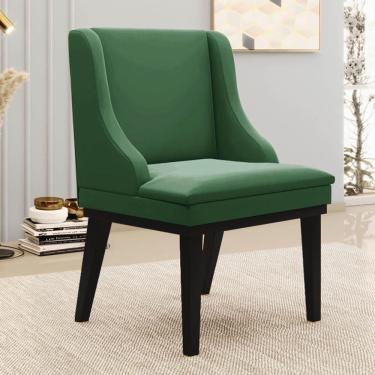 Imagem de Kit 4 Cadeiras Estofadas Para Sala De Jantar Base Fixa De Madeira Preto Lia Veludo Verde - Ibiza